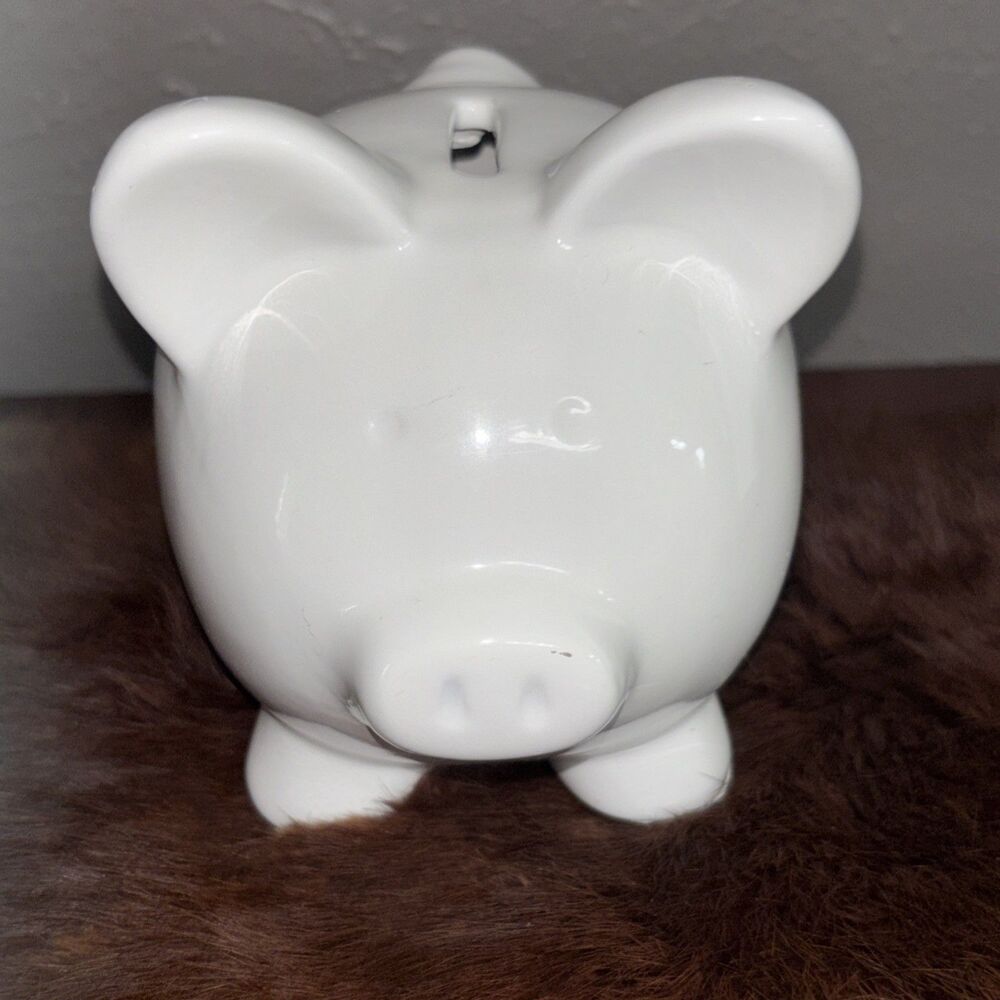 Vintage White Ceramic Piggy Bank - 1990
